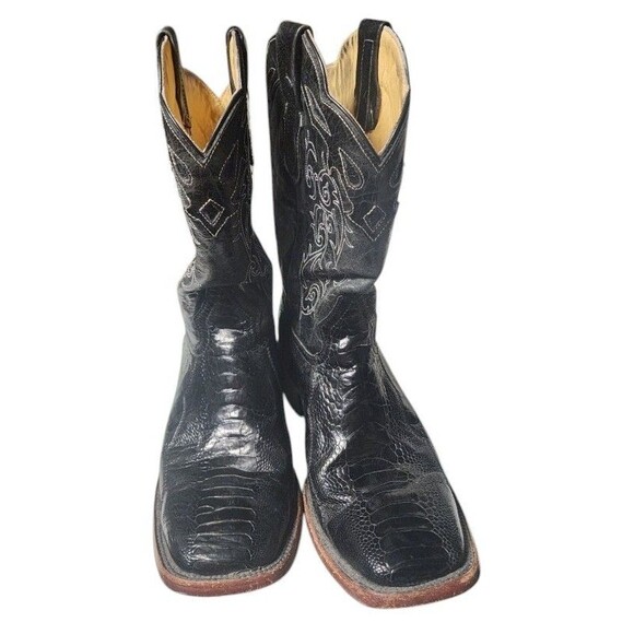 Arango Original Croc Caiman Belly Leather Midnight Black Square Toe Cowboy Sz 11 main image 11
